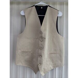 Satin Beige & Black Vest By Q Button Down W/Waist Cinch In The Back Chest Sz 42
